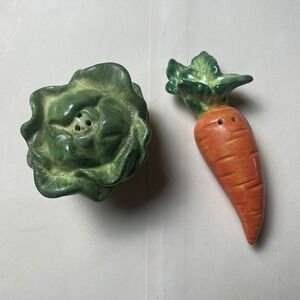 Vintage Ceramic Carrot & Cabbage Lettuce Salt Pepper Shakers Hand‎ Painted Cute